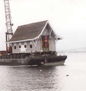 The New York Yacht Club's original clubhouse, a 154 yr old structure coming from Mystic Seaport.